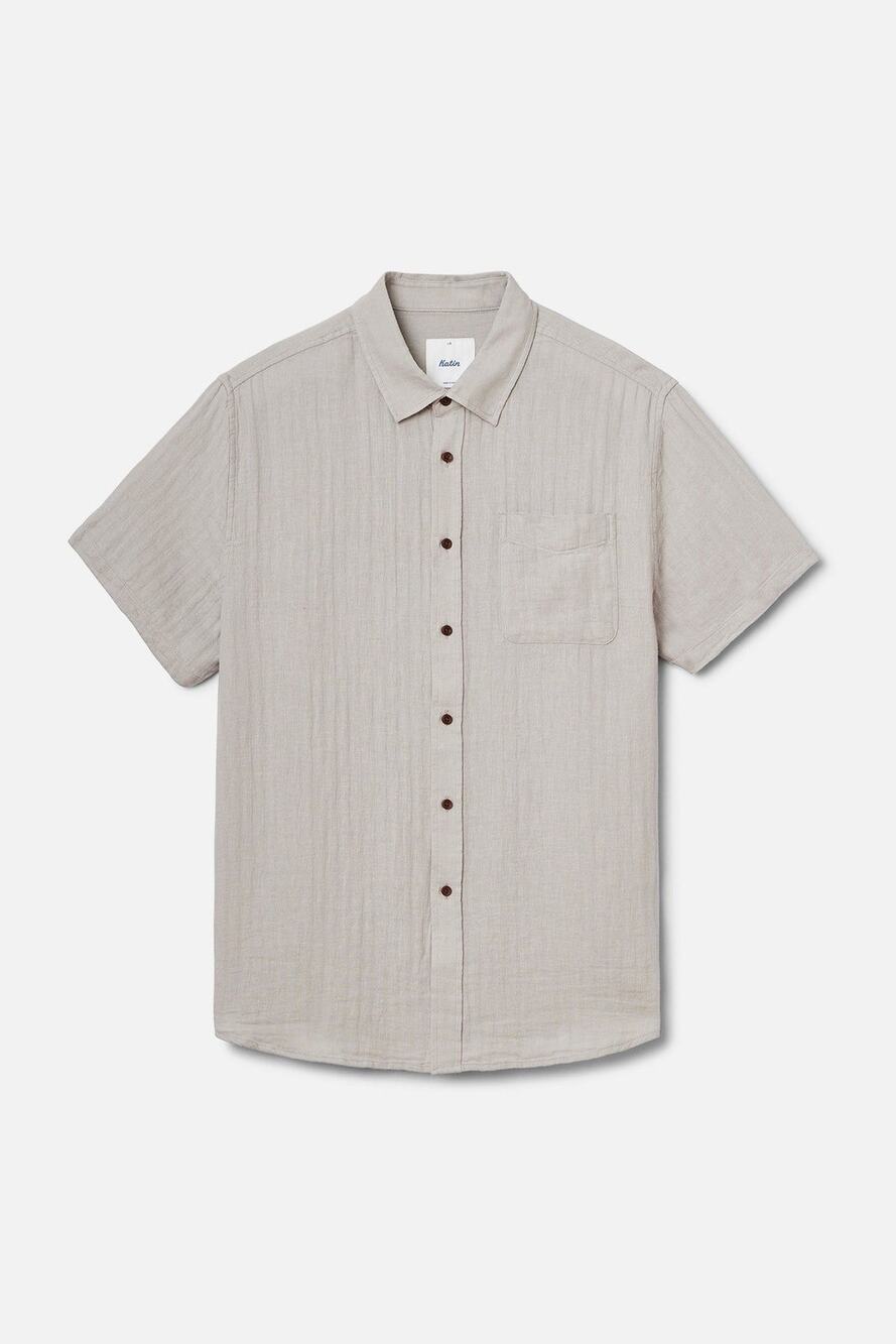 Katin Alan Solid Short Sleeve Button Up Shirt Tan Large